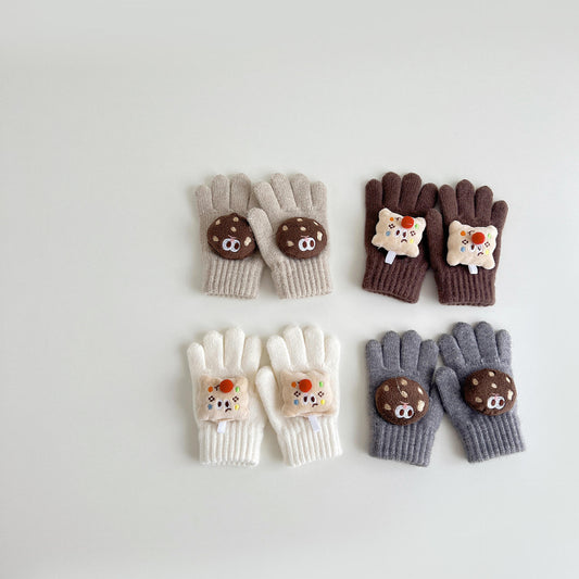 RS115- 韓國兒童手套冬季新款ins卡通分指保暖針織男童女童手套批發